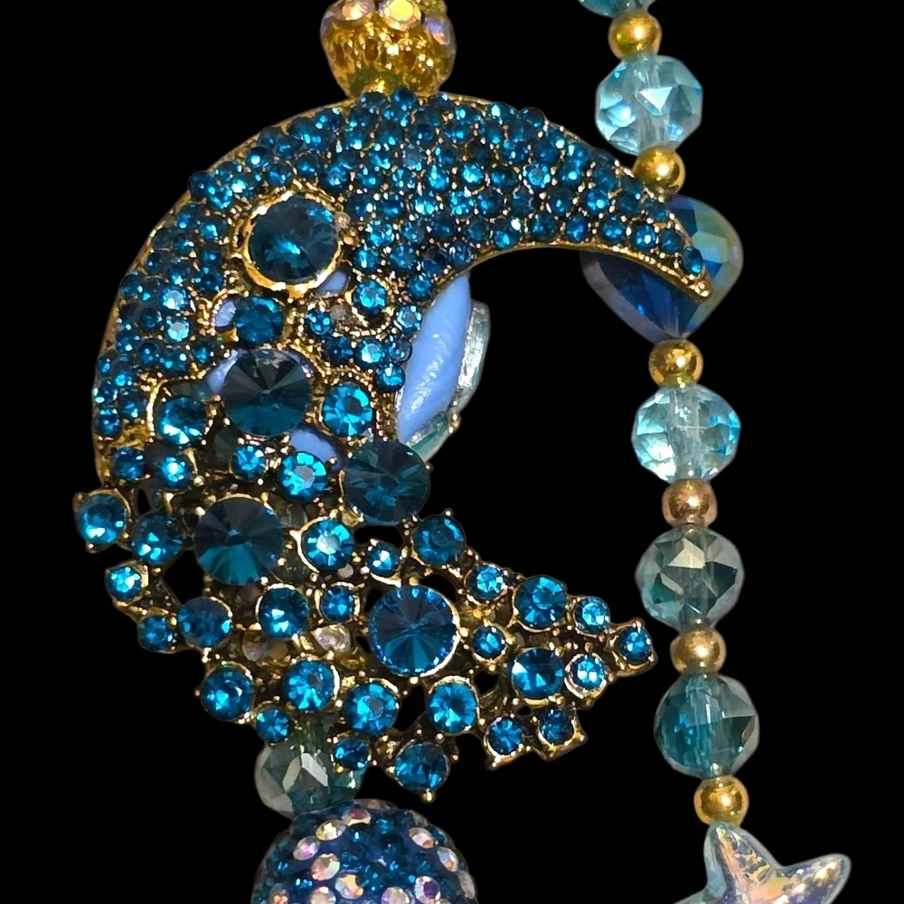 Blue and Gold Moon and Star Beaded Bag Charm